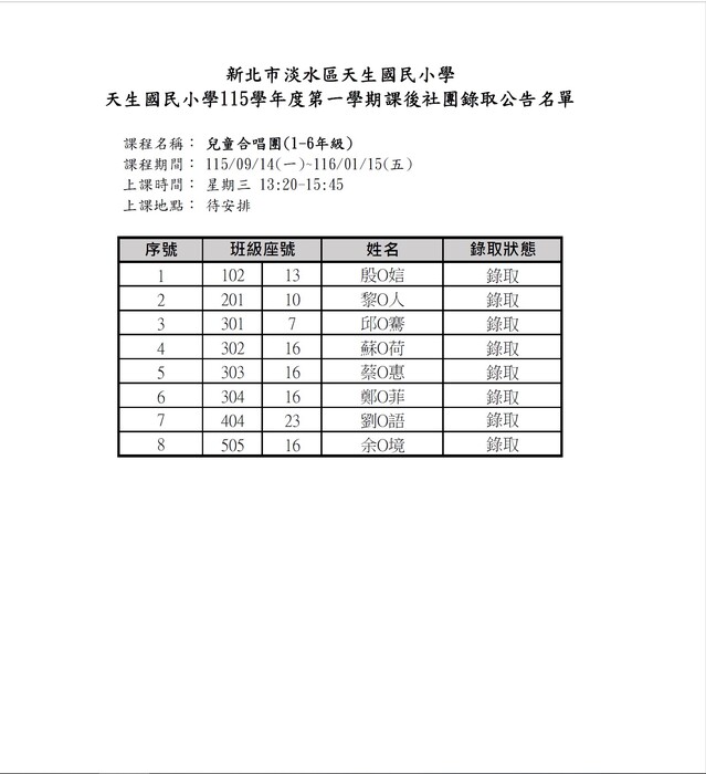 錄取公告