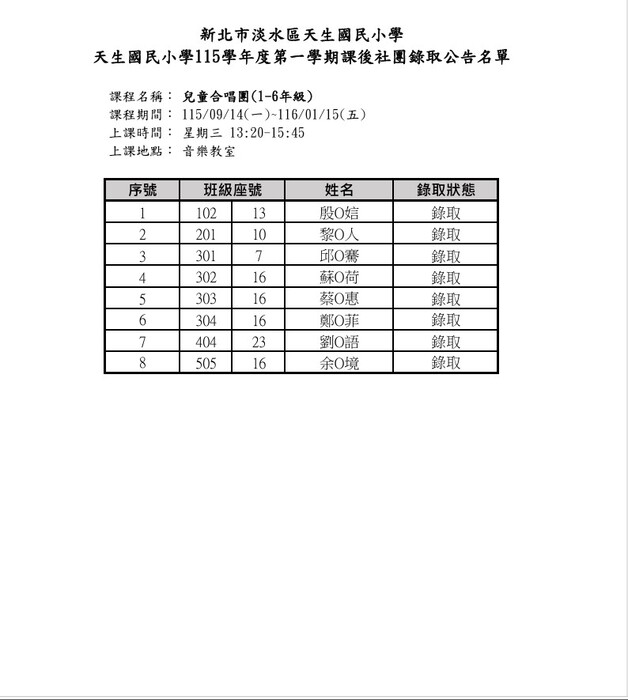 正式名單